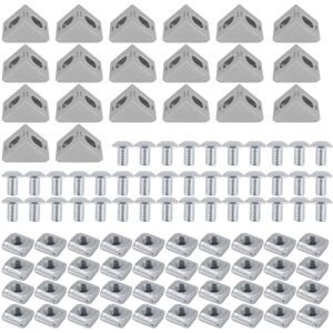 Tlily - 2020 Series Aluminum Profile Set Connector,20pcs Angle Bracket,40pcs M5 x 10mm Slotted,M5x10mm Hex Socket Screw Bolt Accessories for 6 in
