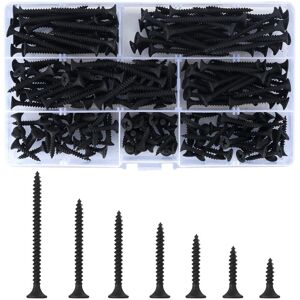 Csparkv - 220Pcs Self Tapping Wood Screws, M3.5 x (16/20/25/30/35/40/50)mm Black Cross Flat Head Self Drilling Screw, Metal Screws for Drywall