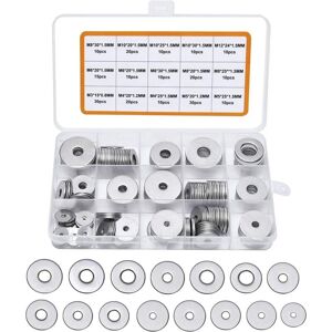 Tinor - 225PCS 304 Stainless Steel Flat Washers Assortment,M3 M4 M5 M6 M8 M10 M12 Flat Washer for Screw Sealing Gasket Rings-Comes with Box (Grey)