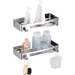 ZVD - 2Packs Glue Bathroom Shelf No Drilling, 304 Stainless Steel Shower Caddy, Shampoo Shower Organizer Storage Basket (Rectangle)