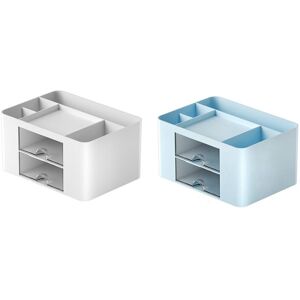 Tlily - 2Pcs Blue+White Simple Transparent Drawer Storage Box Children'S Student Office Desktop Ornaments Pen Holder