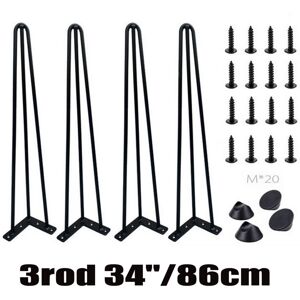 Dayplus - 3-Rod Hairpin Legs 86cm/34inch Black Metal Support Desk Table Legs, 4PCS U-Type