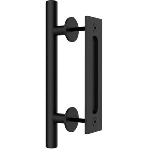 Aougo - 30cm Sliding Barn Door Pull Hardware, with Flush Finger Pull, Pull and Flush Barn Door Pull Kit for Garage Door Cabinet