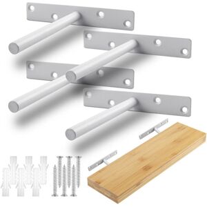 Cyslmuk - 4 Pieces Invisible Shelf Bracket, Iron Shelf Support, Wall Shelf Bracket Heavy Duty, White