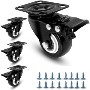 Tinor - 4 Swivel Castors with Brake 50mm Rubber Castor Furniture Wheels with 280kg Capacity Non-Marking Heavy Duty Caster - Rubber Wheel for Trolley
