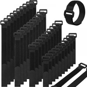 Cyslmuk - 40 pcs Velcro Straps, Black Cable Ties 2 cm x 20 cm, Reusable Velcro Cable Ties, Adjustable Nylon Cable Ties