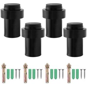 Tlily - 4Pcs Door Stopper Stainless Steel Cylindrical Floor Door Stop Black Rubber Door Stoppers Brushed Modern Door Stops