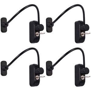 ZVD - 4pcs Sliding Lock Window Door Stay Lock Sliding Door Blocks Baby Child Security Latch Cable Catch Wires-Black with Stainless Steel Key Garage