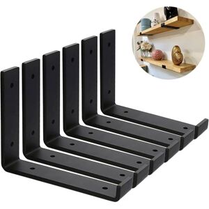 SJQKA 6 Pack Heavy Duty 5mm Thick Scaffold Wall Brackets - Wall Shelf Bracket - Black Industrial Shelf Brackets with Matching Screws (20cm)