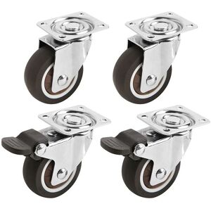 Linghhang - Set of 4 Small Furniture Casters 50mm Includes 2 Braked Casters and 2 Swivel Casters Load 100kg