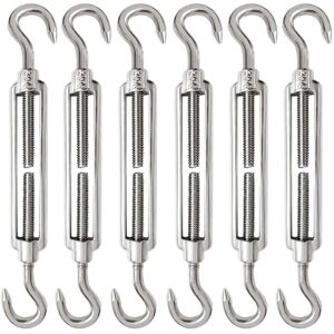 Tinor - 6 Pieces M6 Cable Tensioner 304 Stainless Steel Cable Tensioner Adjustable Turnbuckle Hook and Hook for Steel Cable Wire Tensioner Rope