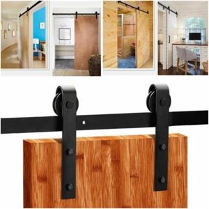 Axhup - 6.5FT Sliding Door Track for Single Door, Black Sliding Wood Door Kit Heavy Duty, Carbon Steel Flat Track System