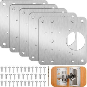 Cyslmuk - 6Pcs Cabinet Hinge Repair Kit, Kitchen Door Hinge Repair Plate with Holes, Stainless Steel, for Wooden Furniture