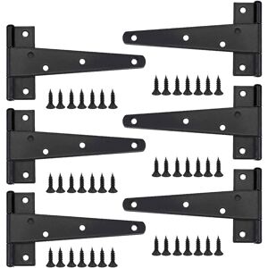 Csparkv - 6pcs Heavy Duty Door Hinges, 10 Inch Door Hinges, Black t Hinges, Stainless Steel Flat Hinges Iron Door Hinges Heavy Duty Hinges for Doors,