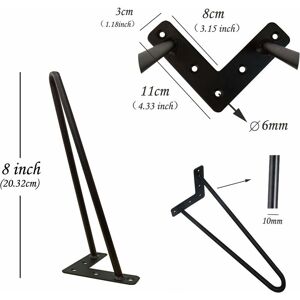 BRIEFNESS 8 inch Metal Table Legs 20cm Hairpin Leg Black 2 Rod 10mm Mid Century Modern Industrial Style for Wardrobes Sofas Drawers Cabinet diy Furniture