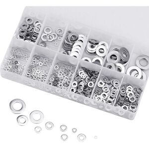 800 Pcs Stainless Steel Flat Washers, Assortment M2 M2.5 M3 M4 M5 M6 M8 M10 M12 Washers with Storage Box for Sealing