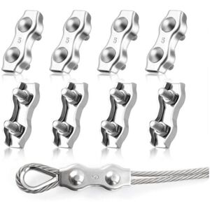 Cyslmuk - 8Pcs M5 Duplex Wire Rope Clips, 304 Stainless Steel Duplex Wire Rope Clamps, 5mm Cable Clip for Wire Rope Clotheslines, Sun Sails