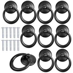 ALWAYSH 10 Pcs Black Cabinet Handle Metal Door Knob Drawer Ring Pull Handle Classic Round Furniture Handle Furniture Knob Pull Handles with Screws for