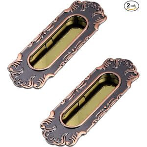 ALWAYSH 2pcs European Recessed Flush Pull Sliding Closet Door Handles Recessed Finger Pulls Flush Pocket Door Pull for Cabinet Dresser Drawer Copper Tone