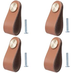 ALWAYSH Set of 4 Leather Furniture Handle, Cupboard Door Knob, Leather Handle Drawer Knob, Vintage Furniture Handle for Cupboards, Dresser, Kitchen, Bathroom
