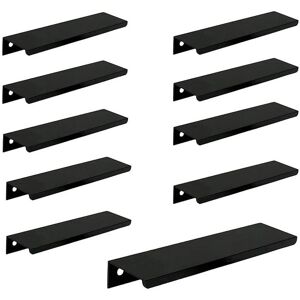 ALWAYSH Pack of 10 Black Handle Black Furniture Handle - Invisible Handle Black Kitchen Furniture Handle Matte Black Furniture Handle in Aluminum Alloy