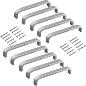 ALWAYSH Pack of 10 Square Aluminum Alloy Drawer Handles - Contemporary Design with Matte Silver Texture - Sturdy and Durable - Suitable for Cabinets,