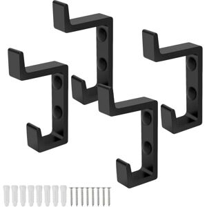Linghhang - Black Wall Mounted Coat Hooks, 4 Piece Towel Hooks, Thickened Space Aluminum, Coat Hook Double Hook Design, Comes with Screws, Suitable
