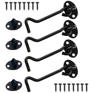 Linghhang - Black)4 Pcs Sliding Door Lock, Cabin Hook 4 inch, Stainless Steel Door Latch, Door Catch Hook for Barn Door Locks Bathroom Window Sliding