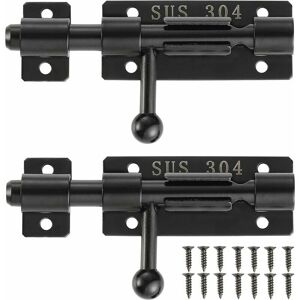 Cyslmuk - Bolt Latches with Keyhole, 304 Stainless Steel Sliding Door Locks, 4', Black, 2 Pack