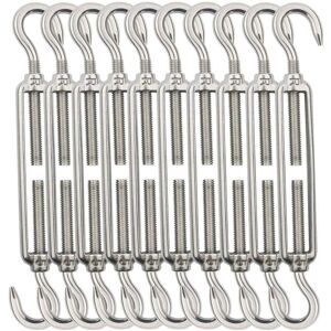 Tinor - Cable Tensioner Wire,M5 Wire Turnbuckles,Cable Tensioner Hook and Hook,304 Stainless Steel Cable Turnbuckles -10 Pcs