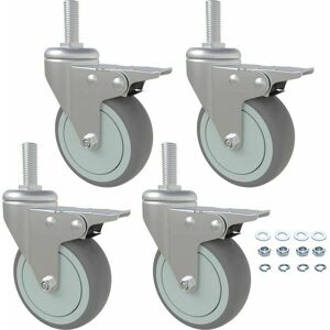 DEWDAT Casters, 3 Inch Rubber Casters, Set of 4, M12x 1-3/16 Threaded Stem Mount Industrial Casters, 800 lb Heavy Duty Double Locking Swivel Wheel,