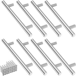 Ccykxa - 8 Pack Stainless Steel Kitchen Cabinet Handles Silver, Kitchen Door Handles 128mm Hole Spacing, Rounded Cupboard Handles with 32 Screws,