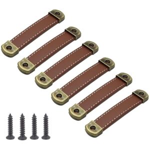 CSPARKV Center distance 160mm) Pack of 10 leather handles Vintage leather furniture handles - Cabinet handles leather handles kitchen furniture handle Brown