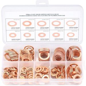 AOUGO Copper Metal Washers, Sealing Ring Gaskets, Flat Washers, O-Ring with Box for Sealing - 200 Pcs/M5 M6 M8 M10 M12 M14