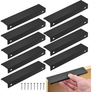 CSPARKV 10PCS Black Kitchen Handle, Invisible Center Distance Furniture Handle, Aluminum Door Handle, Black Furniture Handle for Offices Drawers Cabinets