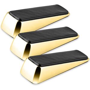 Csparkv - 3 Pack Polished Brass Door Wedges, Door Stopper, Anti-Slip Solid Rubber Door Stopper with Anti-Scratch Surface, for Any Type of Interior