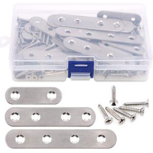35Pcs 1.45' 2.25' 3.8' Stainless Steel Flat Straight Brackets for Joining Plate Repair and 80Pcs Screws, Total 115Pcs - Silver - Csparkv