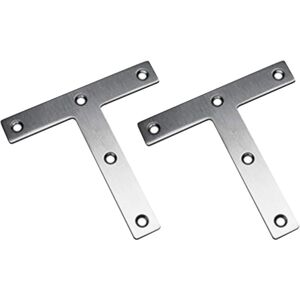 Csparkv - Pack of 2) T-Shaped Brackets, 120 x 120 mm Flat Straight Brackets, Furniture Fixing Plate, Plated Angle Brackets Repair Stainless Steel