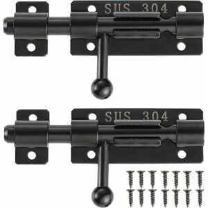ZVD Deadbolt Door Latch with Lock Hole, Sliding Door Lock Made of 304 Stainless Steel, 4 Inch, Black, 2-Pack, 204BB-BL-2