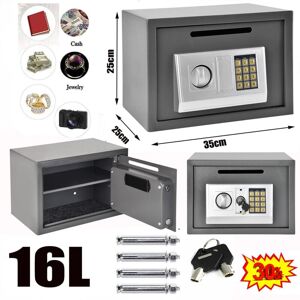 Dayplus - digital steel safe 16L electronic security home office money cash safety box key Grey