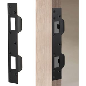 Linghhang - Black Door Lock for 5-1/2' to 6' Metal Door Lock Plates, Interior and Exterior Door Latch Security Secures Door Frame