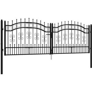 Fence Gate with Spear Top Black 305x100 cm Powder-coated Steel vidaXL
