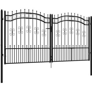 Fence Gate with Spear Top Black 305x150 cm Powder-coated Steel vidaXL