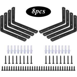 Memkey - Mounting Bracket, 8 Pack, L-Shaped Right Angle Bracket, Stainless Steel, Black,125 mm x 75 mm x 20 mm shelf bracket / corner bracket with 48
