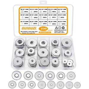 Tinor - Flat Washers, 230pcs 304 Stainless Steel Large Metal Washers, 15 Sizes M3 M4 M5 M6 M8 M10 M12 for Home Decoration Factories Kitchens Shops