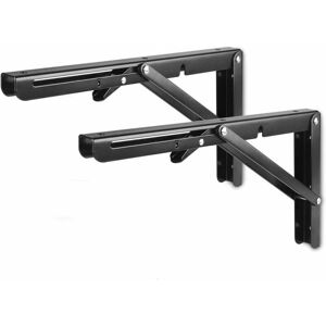 ZVD - Folding Shelf Bracket Wall Mounted - 2 Pack Folding Shelf Brackets, Max Load 50kg, 30cm x 15cm, Black