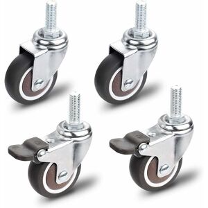 ZVD Furniture Casters - Set of 2 Swivel Casters with Brake + 2 Swivel Casters without Brake, Universal Furniture Casters M10x25mm, Load Capacity 30kg per