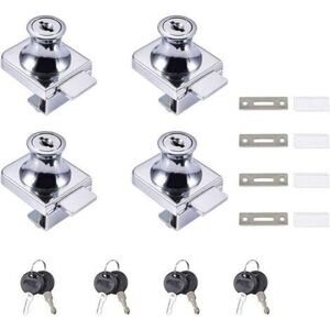 GOTRAYS Glass Door Lock, 4 Pcs Cam Locks, Glass Door Cabinet Showcase Security Lock for 5-8mm (0.2-0.31') Glass Door No Drilling with 8 Keys