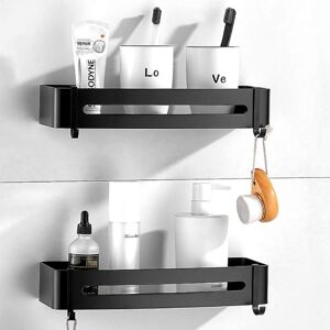 ZVD - Glue Bathroom Shelf Without Drilling Black, Shower Caddy Shower Organizer Storage Basket for Shampoo (Aluminum Rectangle 2packs)
