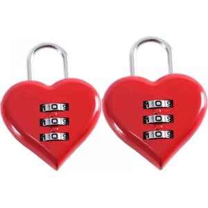 Cyslmuk - Heart Shaped Digital Code Padlock Red Small 3 Digit Combination Lock for Suitcases Cabinets Lockers Backpacks 2 Pack